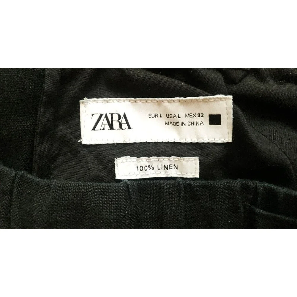 Zara Women's 100% Linen Trousers in Black With 4 Pockets Sz L